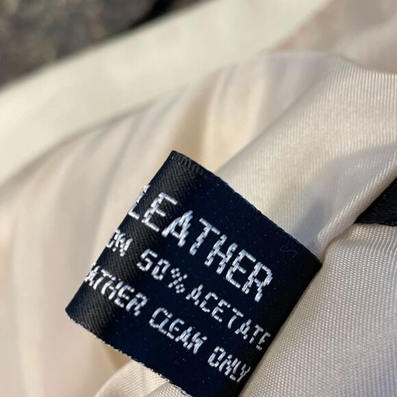 Vintage 80s WINLIT Cream Leather Coat Padded Shoulders Size M - Picture 12 of 12